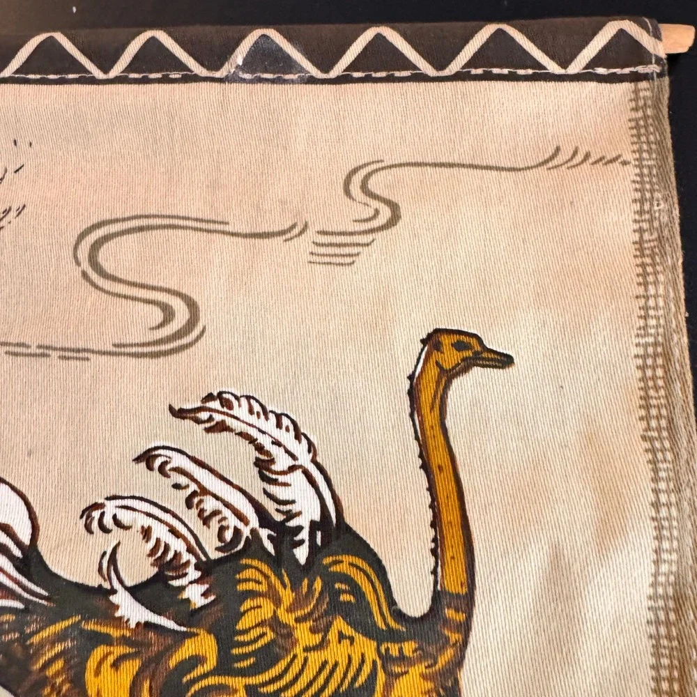 Vintage‎ African Batik Mud Cloth Ostrich w/ Chicks Wall Hanging Tapestry Rustic